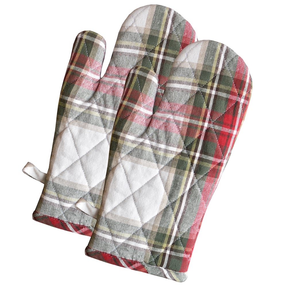 Fabstyles Celebration Plaid Set of 2 Terry Cotton Oven Mitt - 7x12