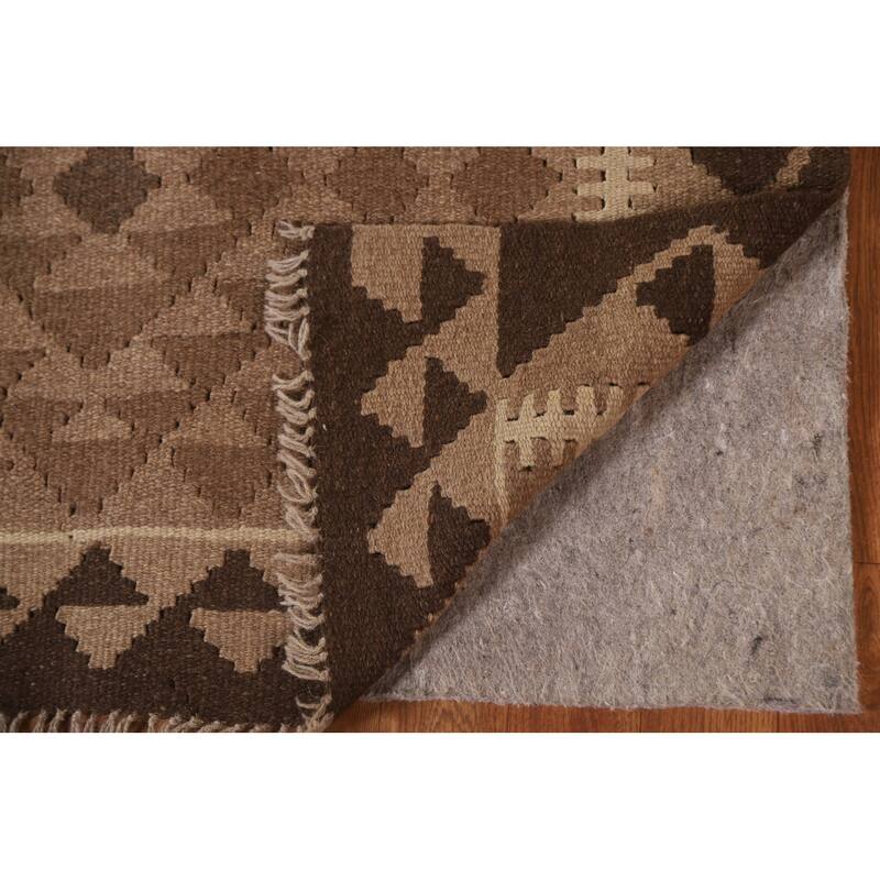 Brown Kilim Oriental Area Rug Hand-woven Wool Carpet - 3'3" x 5'2"