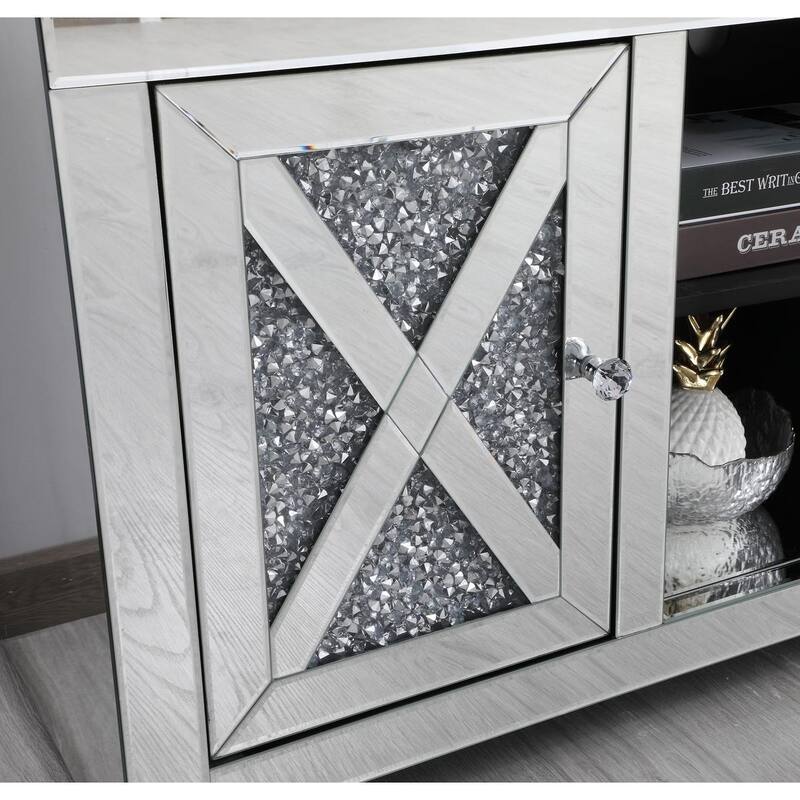 59 in. Mirrored TV stand with Crystals