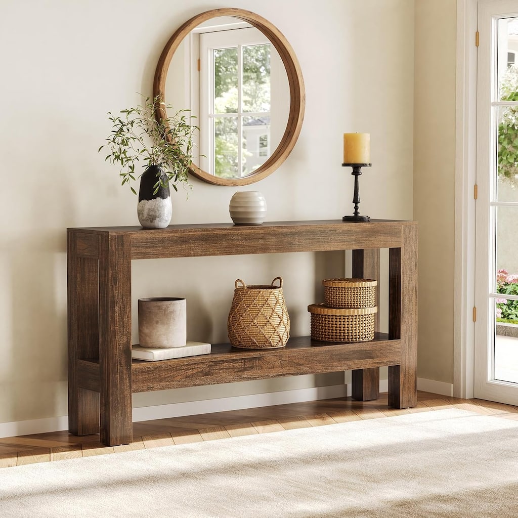 63-Inch Long Console Table for Living Room, Farmhouse Wood Entryway Table for Sofa, Entry, Hallway - 13.8" W x 63" L x 33.5" H