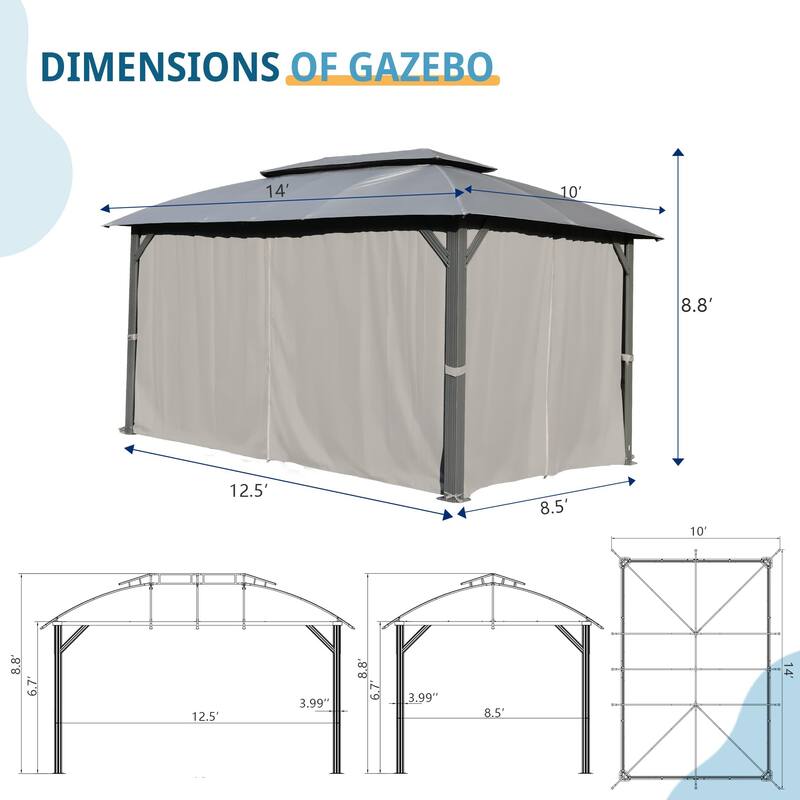 10x14FT Outdoor Gazebo with Double Roofs,Privacy Curtains,Mosquito Nettings,Heavy Duty Metal Frame Party Tent Canopy for Patio