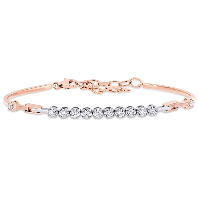 Miadora 14k 2-Tone Rose and White Gold 2/5ct TDW Diamond Bar Tennis Bracelet