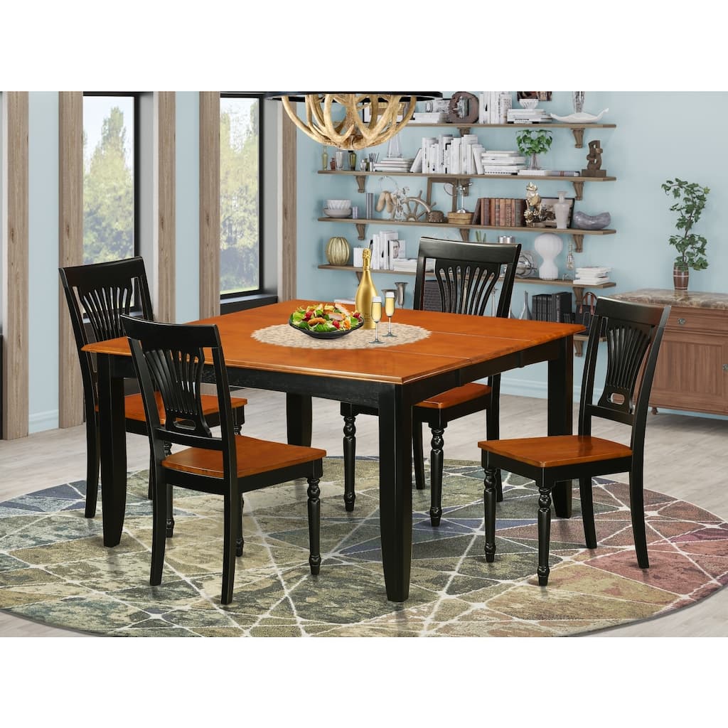 HomeStock 5-Piece Square Black and Cherry Finish Solid Wood Top Dining Table with 4 Chairs with Lattice Back