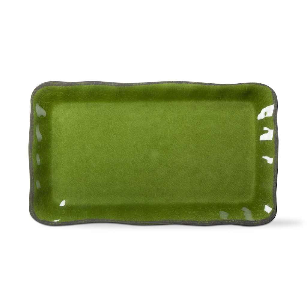 17L in. x 11W in. Veranda Cracked Glaze Solid Wavy Edge Melamine Serving Platter Indoor Outdoor Rectangle Green