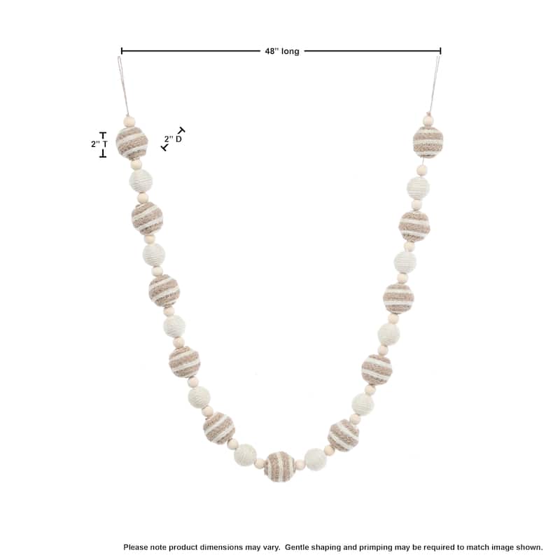 48" Woven Jute And Bead Garland - natural