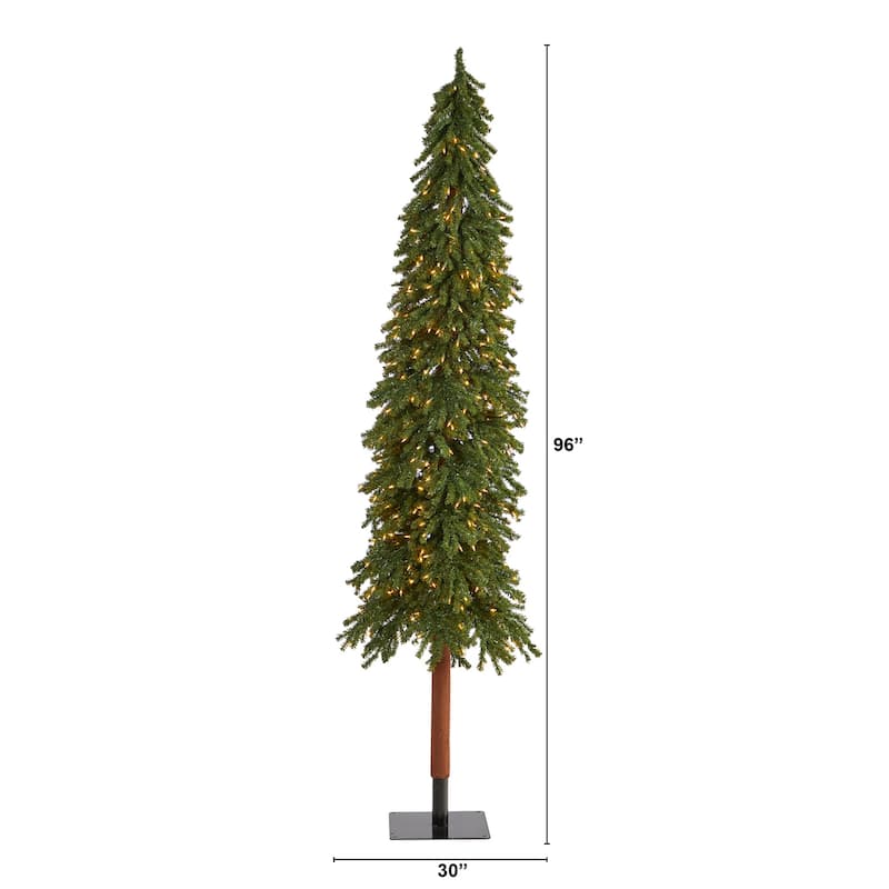 8Ft Artificial Christmas Tree with Lights - Holiday Decor, Slim Design, Bendable Branches, Indoor Tree - Green - 96