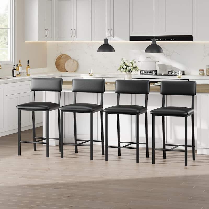 Upholstered PU Leather Counter Bar Stools Set of 4 for Kitchen Island, Bar - Black