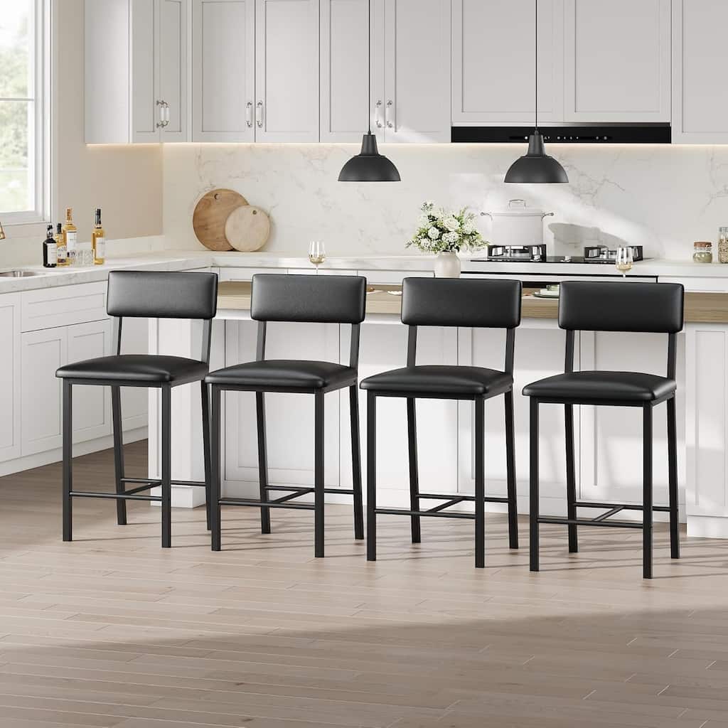 Upholstered PU Leather Counter Bar Stools Set of 4 for Kitchen Island, Bar