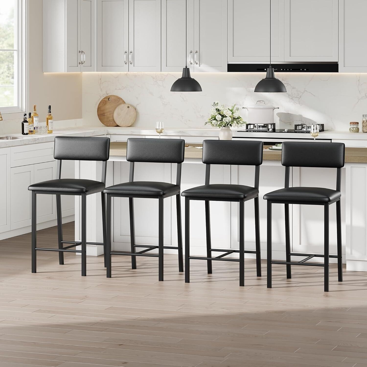 Upholstered PU Leather Counter Bar Stools Set of 4 for Kitchen