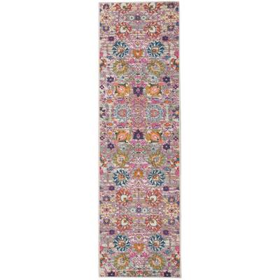 HomeRoots 10' Gray Floral Power Loom Runner Rug - 10' Runner