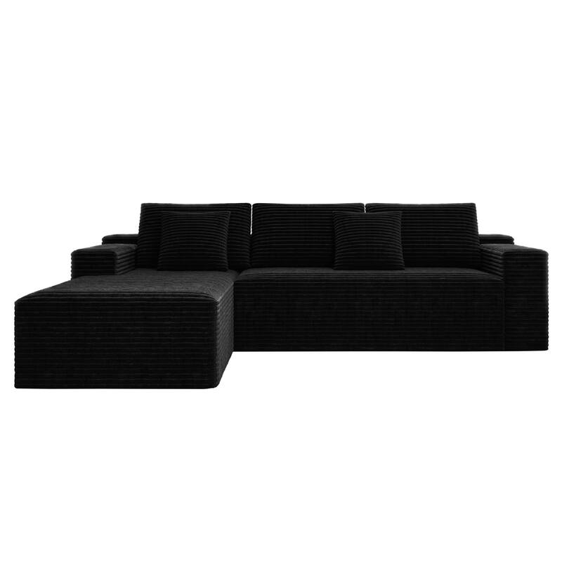 Roomfitters 104.3" Modular Sectional Sofa, 2-Piece Compressed Cloud Couch, No Assembly Required, Plush Corduroy, Black