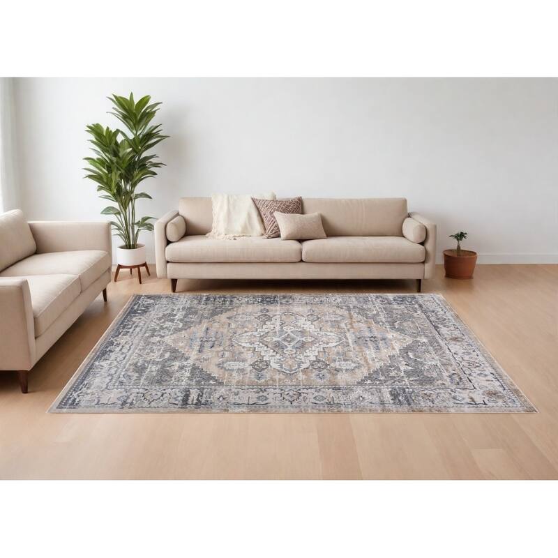 Bigex Distressed Stain Resistant Woven Durable Area Rug By HomeRoots - 8' X 11' - Gray and Brown - Rectangle