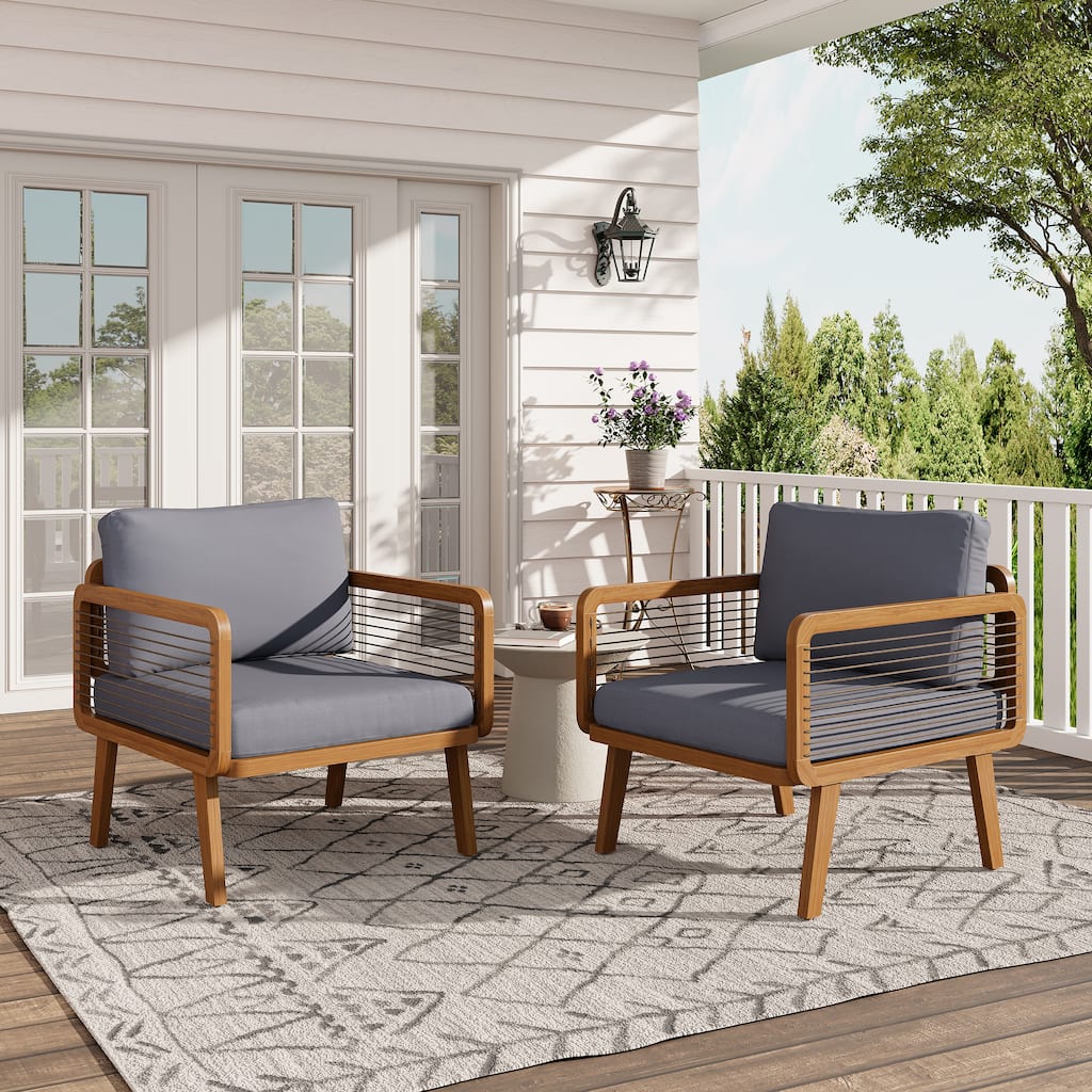 Christopher Knight Home - Talia Outdoor Modern Armchair with Grey Cushions and Acacia Wood Frame