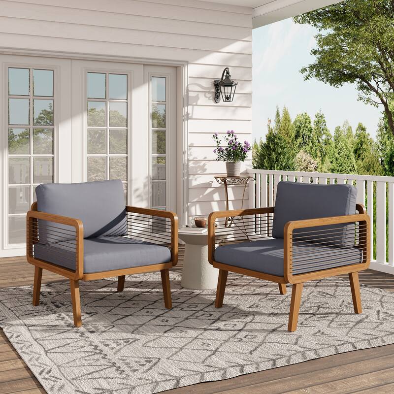 Scott Living - Talia Outdoor Modern Arm Chair with Grey Cushions and Solid Acacia Wood Frame