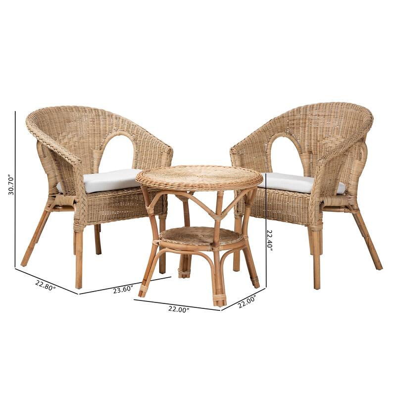 Abbey Modern Bohemian Natural Brown Antique Rattan 3-Piece Living Room Set