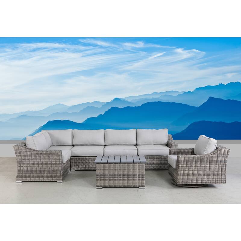 Swivel Rocker Grey 7 Piece Sectional Seating Group With Cushion - Mixed Grey