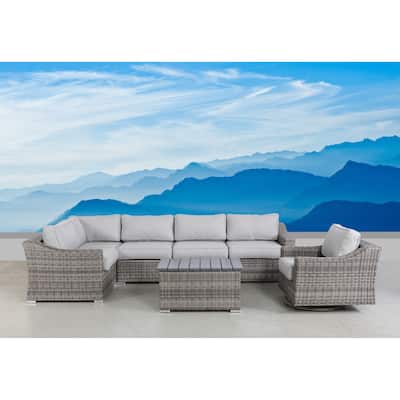 Swivel Rocker Grey 7 Piece Sectional Seating Group With Cushion
