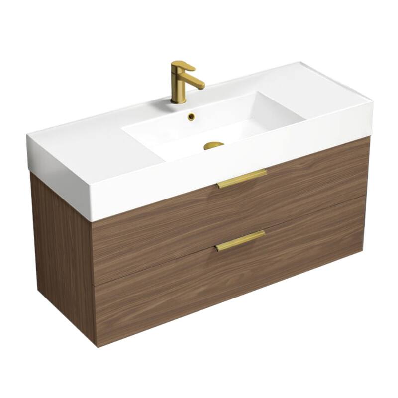 Nameeks Derin-4818-W Derin 48" Wall Mounted Single Basin Vanity Set - Walnut / Matte Gold - Walnut Finish