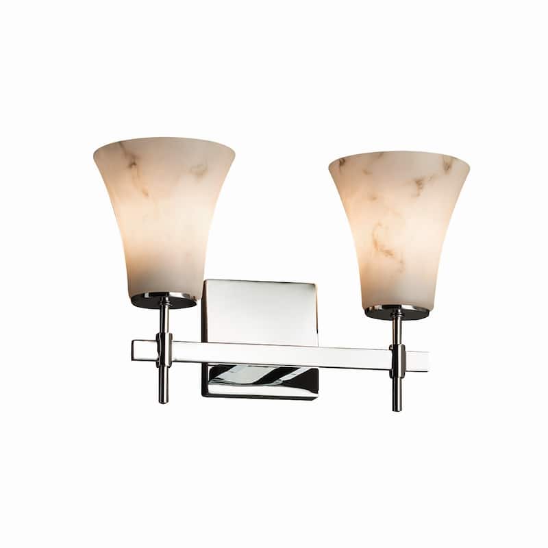 Justice Design LumenAria Union 2-light Polished Chrome Bath Bar, Faux Alabaster Round Flared Shade