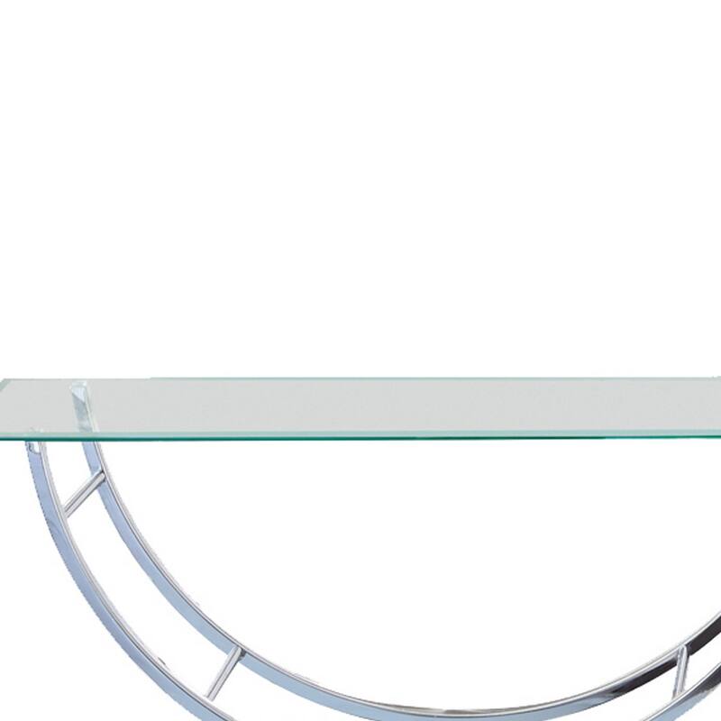 Tempered Glass Top Coffee Table with U Shape Metal Frame, Chrome and Clear
