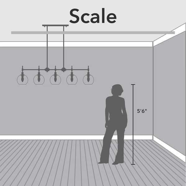 dimension image slide 3 of 4, Hunter Xidane 5 Light Linear Chandelier - Dining Room, Kitchen Island - Contemporary, Transitional, Mid-Century Modern - 5-Light