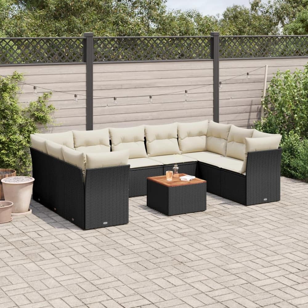 vidaXL Patio Sofa Set with Cushions Outdoor Furniture 10 Piece Poly Rattan - 21.7 x 21.7 x 14.6