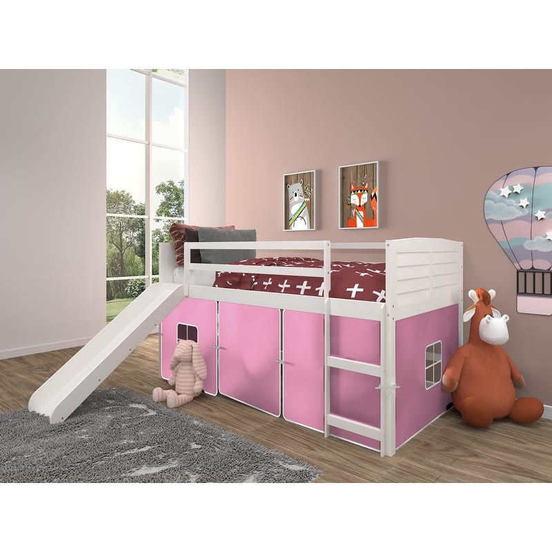 Twin Louver Low Loft with Slide in White