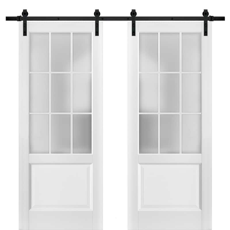 Sturdy Double Barn Door Frosted Glass 9 Lites / Felicia 3309 White
