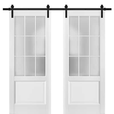 Sturdy Double Barn Door Frosted Glass 9 Lites / Felicia 3309 White