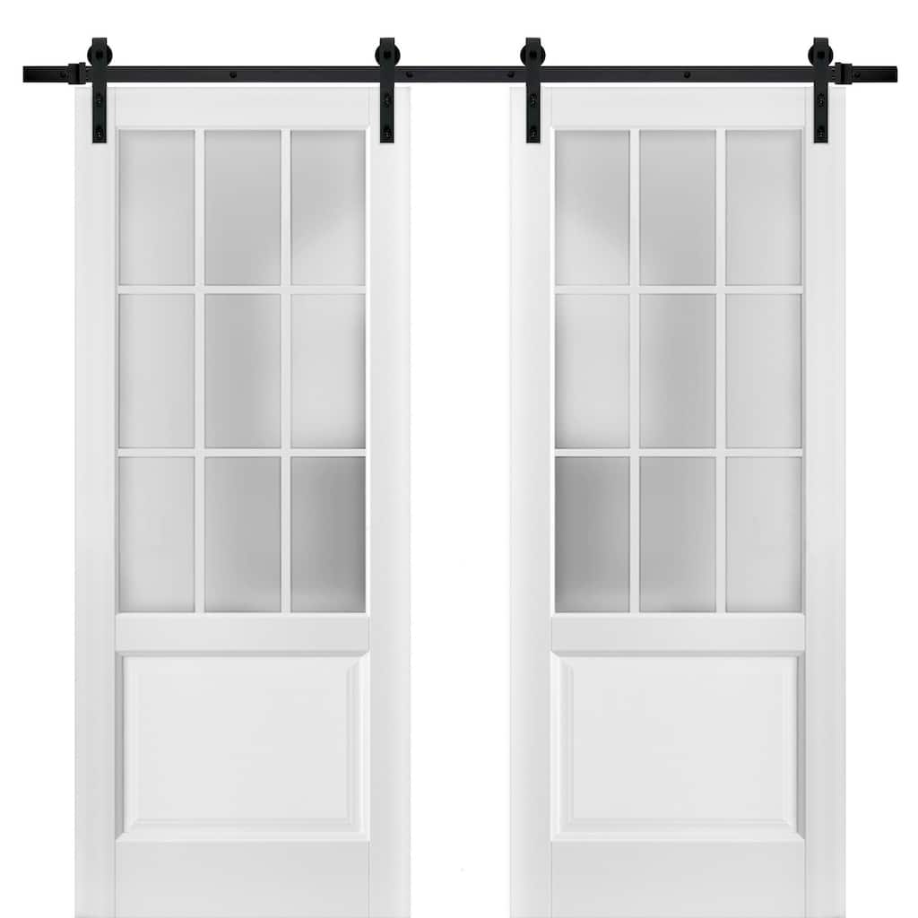 Sturdy Double Barn Door Frosted Glass 9 Lites / Felicia 3309 White