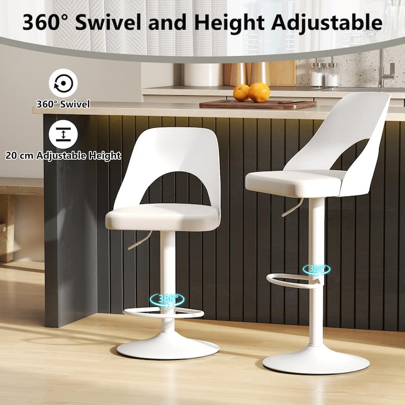 Modern Adjustable Swivel Bar Stools with PU Leather Seat and Metal Base 25 to 33 Inch Counter Height Chairs for Kitchen Island