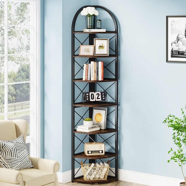 6 Tier/7 Tier Corner Shelf, Tall Corner Bookshelf, Freestanding Display Book Shelf