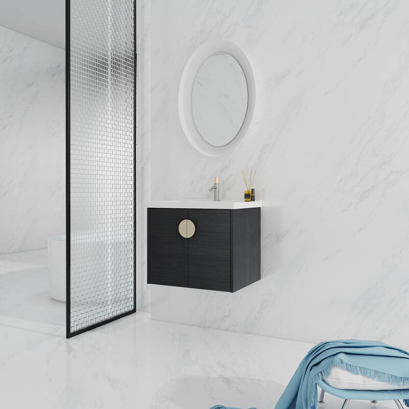 24-Inch Soft-Close Bathroom Vanity with Ceramic Sink, Ample Storage, Wall-Mounted Design for Compact Bathrooms