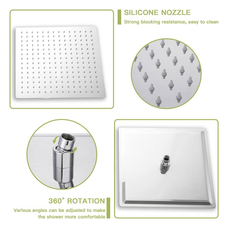 Ceiling-Mounted Square Shower System and Handheld Showerhead Set