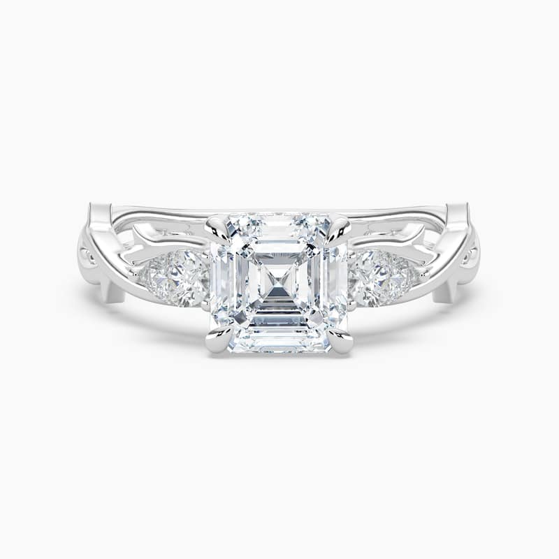 Auriya 14k Gold Asscher Lab Grown Diamond Thorn Vine Three Stone Hidden Halo Engagement Ring 1 to 5 ct. tw. (F-G, VS) - 8.5 - 1.25 carats - White