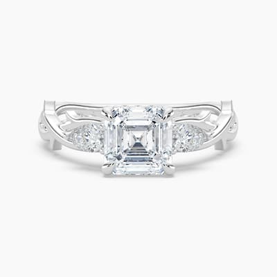 Auriya 14k Gold Asscher Lab Grown Diamond Thorn Vine Three Stone Hidden Halo Engagement Ring 1 to 5 ct. tw. (F-G, VS)