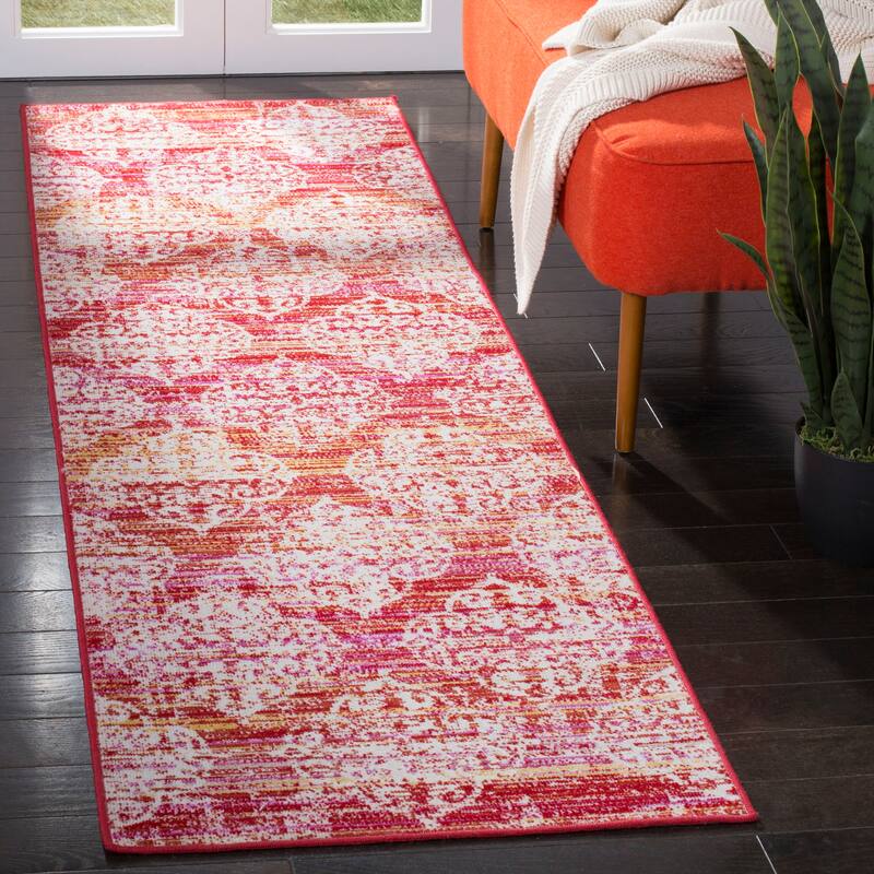 SAFAVIEH Montage Celiane Indoor/ Outdoor Waterproof Patio Backyard Rug - 2'3" x 8' Runner - Pink/Multi