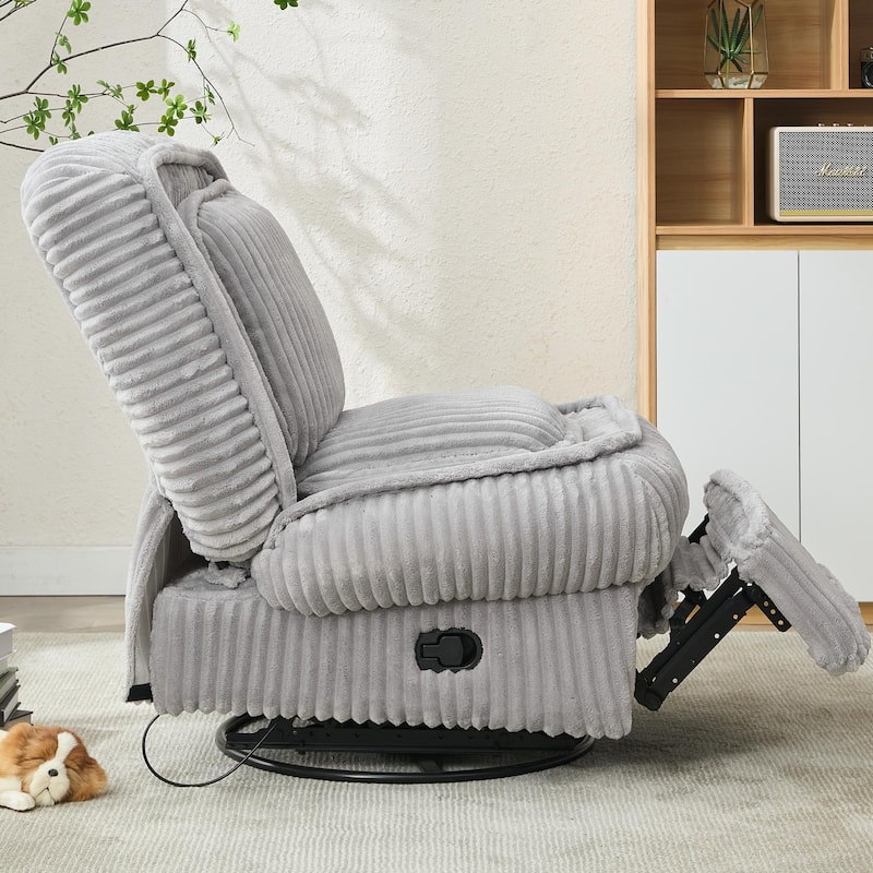 Recliner Chair with Pull Footrest, Swivel Rocking Single Sofa Chair, Upholstery Lounge Chair with Adjustable Backrest