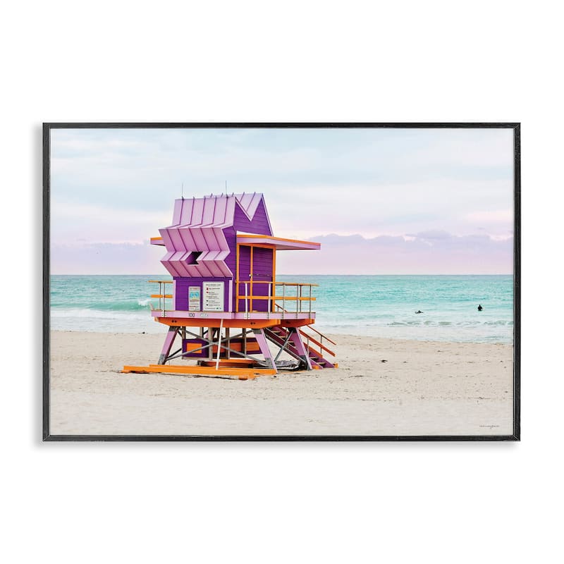 Stupell Purple Lifeguard Building Framed Giclee Art Design By Seven Trees Design - 30 x 20 - Black