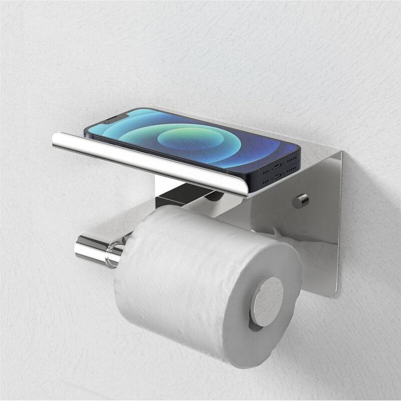 Stainless Steel Self-Adhesive Wall Mounted Toilet Paper Holder with Shelves for Bathroom, Kitchen, RV