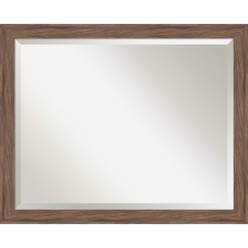 Pia Medium Brown Narrow Beveled Framed Bathroom Vanity Wall Mirror - Pia Medium Brown Narrow