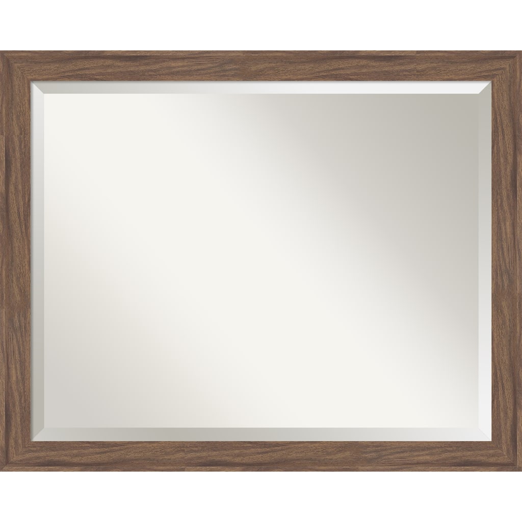 Pia Medium Brown Narrow Beveled Framed Bathroom Vanity Wall Mirror - Pia Medium Brown Narrow