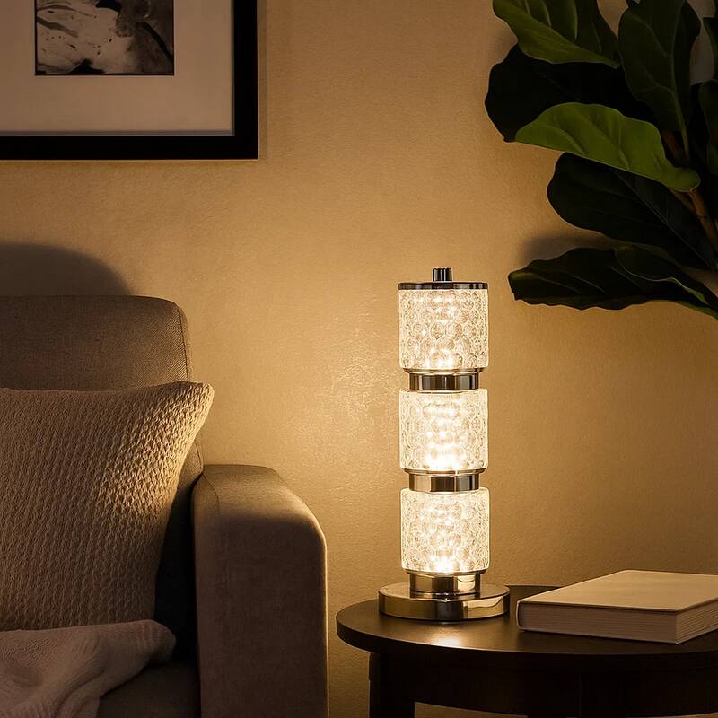 Siri 19 Inch Table Lamp with LED Glass Shade, Metal Base, Nickel Finish