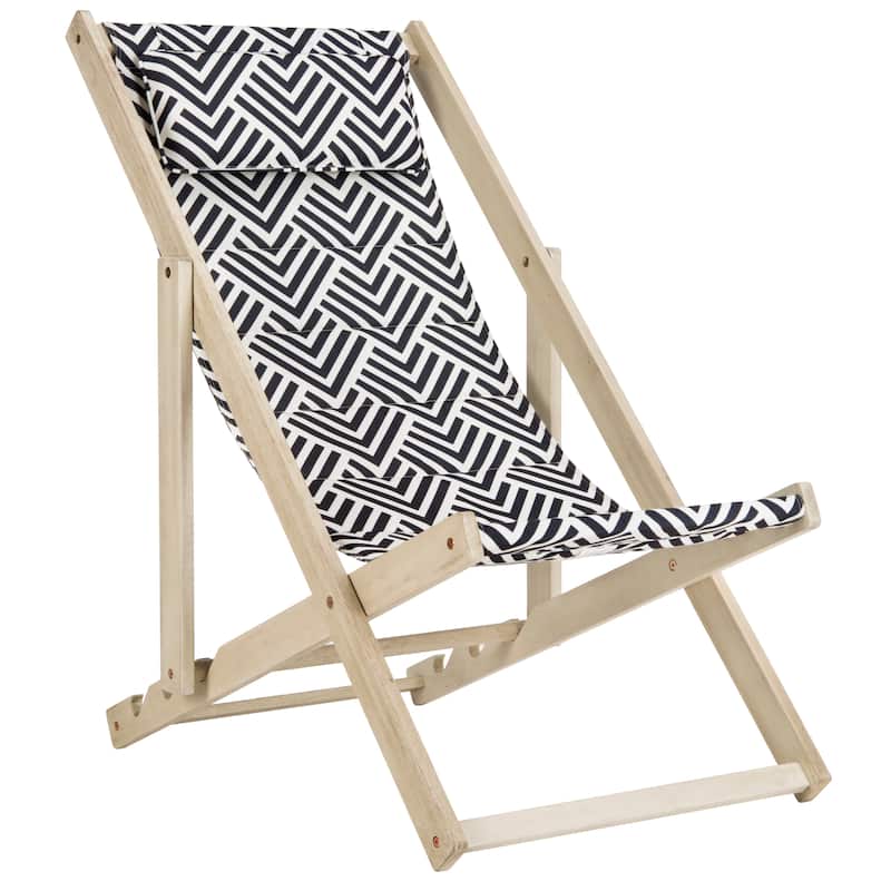 SAFAVIEH Outdoor Keila White Wash/ Navy Foldable Sling Chair - 24W x 34D x 41H