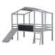 preview thumbnail 6 of 8, Elegant Twin Size Loft Bed with Ladder and Slide, House Bed with Blackboard and Light Strip on the Roof, Safety & Fun, Grey
