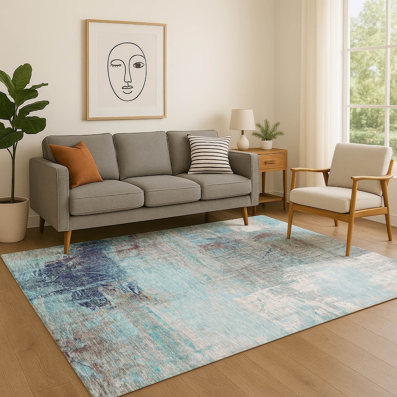 Premium Washable Super Soft Modern Prints Mayfield Rug - Teal - 2'6" x 3'10"
