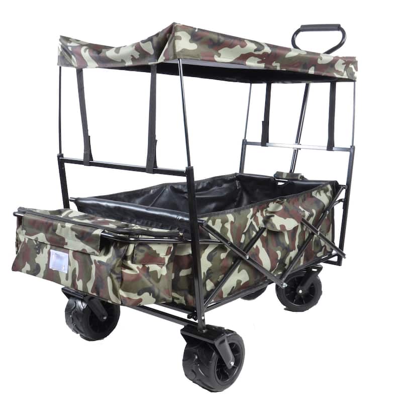 Outdoor Steel Folding Large Capacity Garden Cart Patio Wagon with Lid