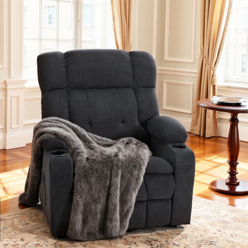 35" Wide Quiet Lift Velvet Recliner w/Massage and Heat