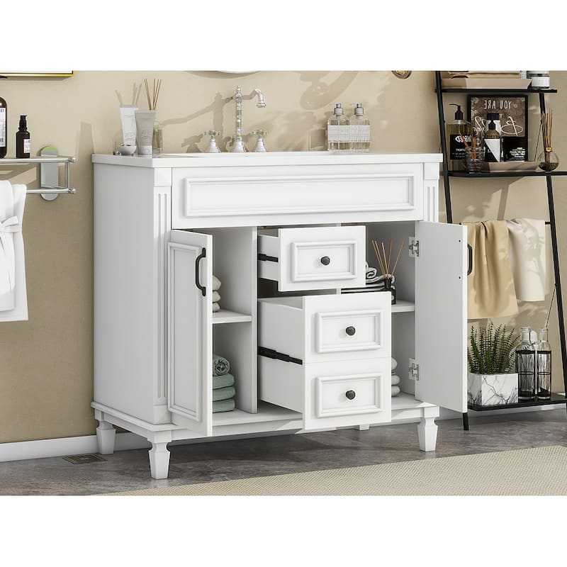 Bathroom Vanity with Top Sink, Bathroom Storage Cabinet with 2 Soft Closing Doors, Wood Bathroom Vanity with 2 Drawers