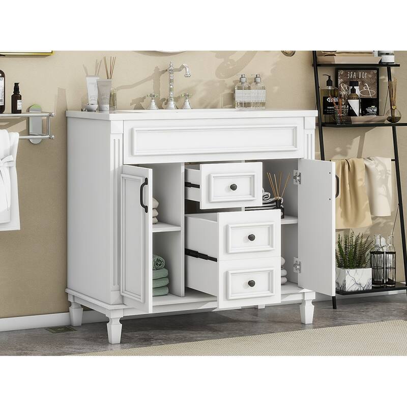 GDFStudio - Carrinford Modern Freestanding Bathroom Vanity with Ceramic Sink and 2 Soft Closing Doors & 2 Drawers